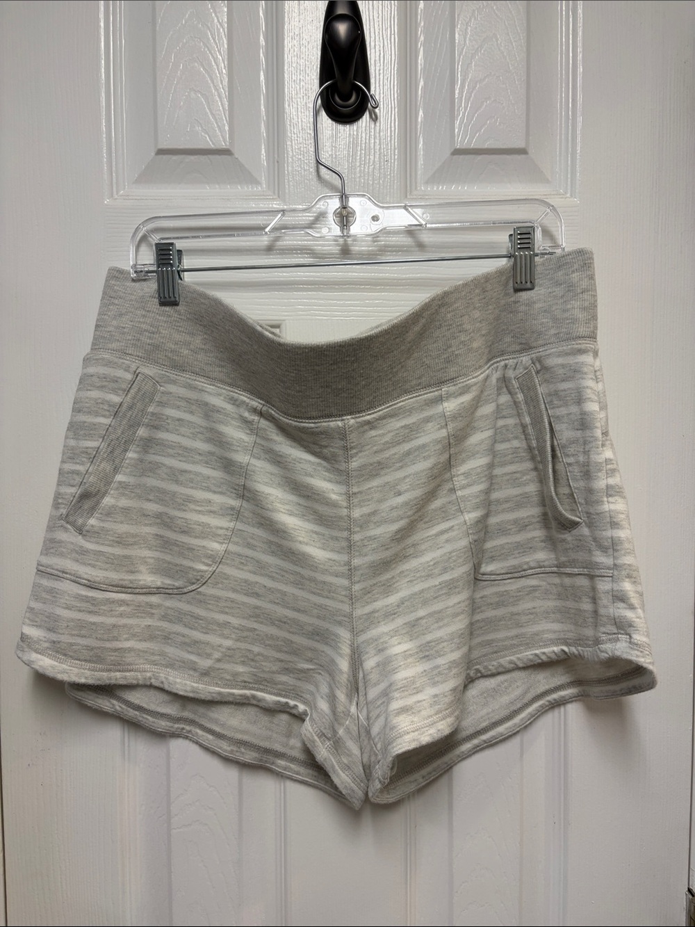 Athleta Light Gray Striped Athletic Shorts